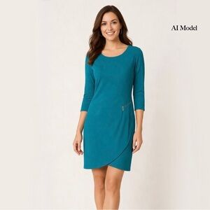 Joan Vass - Blue Cotton Dress with Faux Zipper